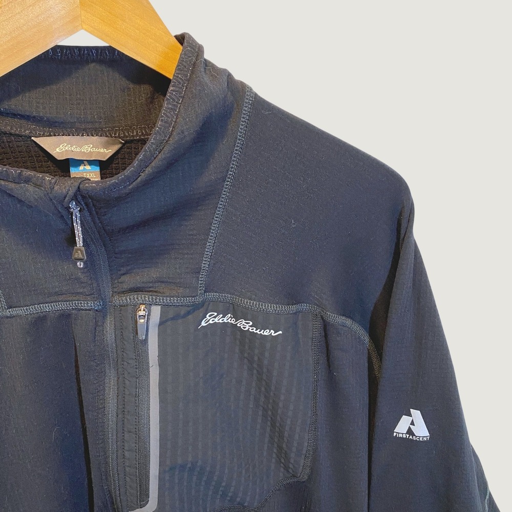 Eddie Bauer Pullover Mens TXXL Black Excellent First Ascent Quarter Zip Fleece